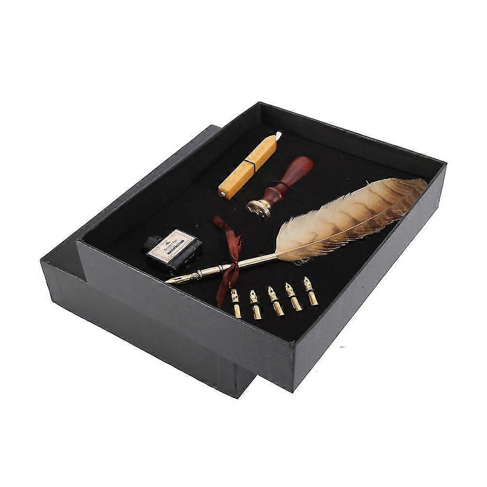 Vintage Retro Calligraphy Writing Pen with Metal Nibs and Feather Design