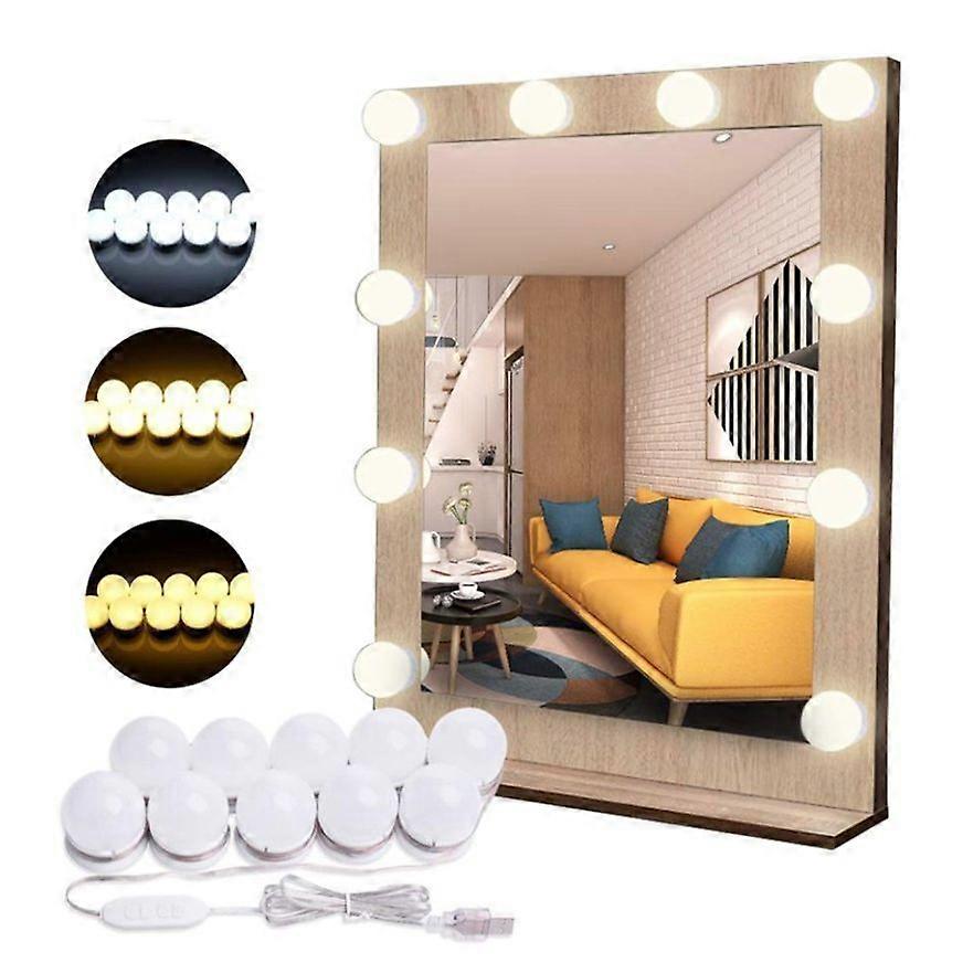 Miroir de maquillage Hollywood LED - simple, alimenté par USB, 10 ampoules, 3 modes d’éclairage A2