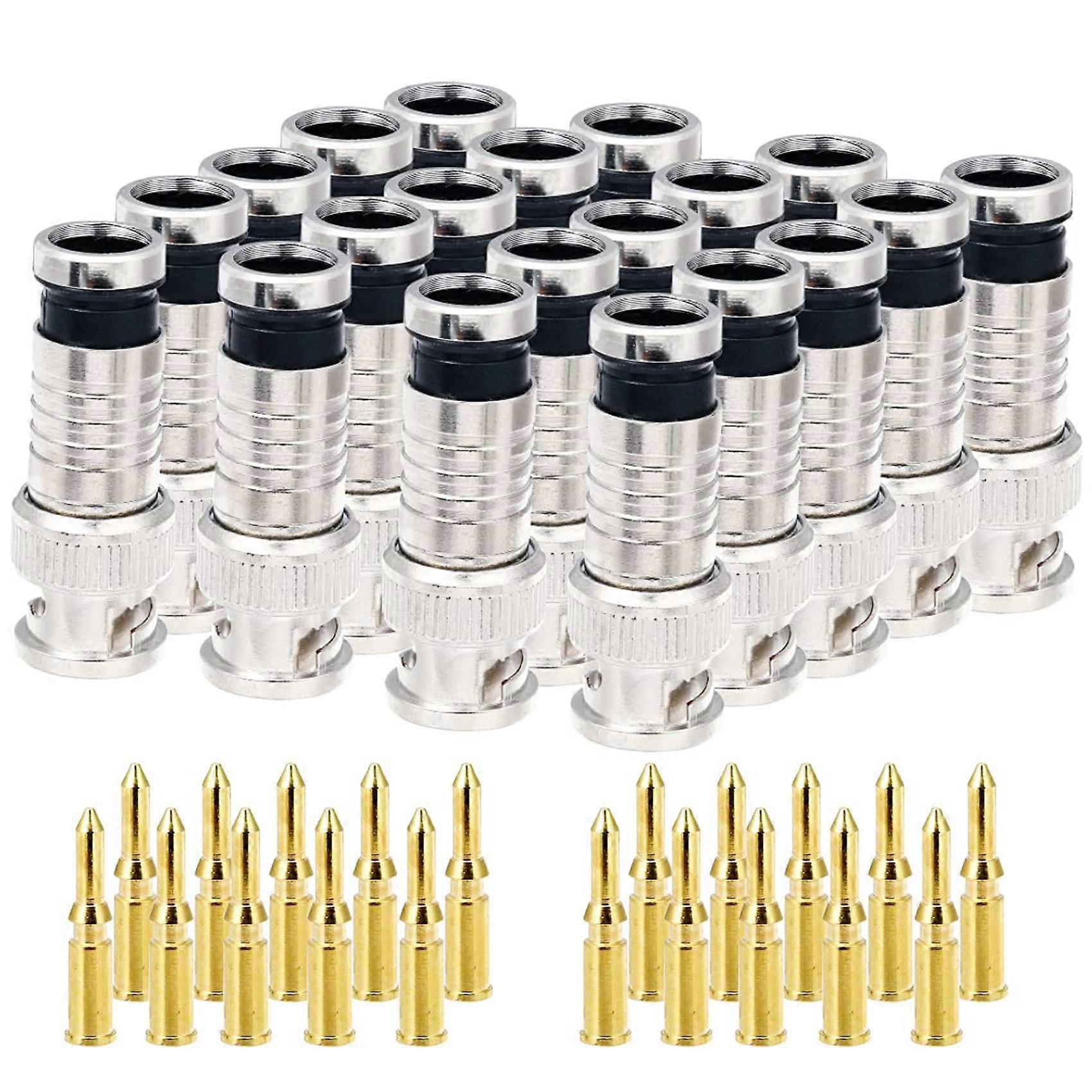 20 Pcs BNC Compression Connector 75 Ohm Coupler with Copper Pin for RG58-59 Crimper Video Coaxial C