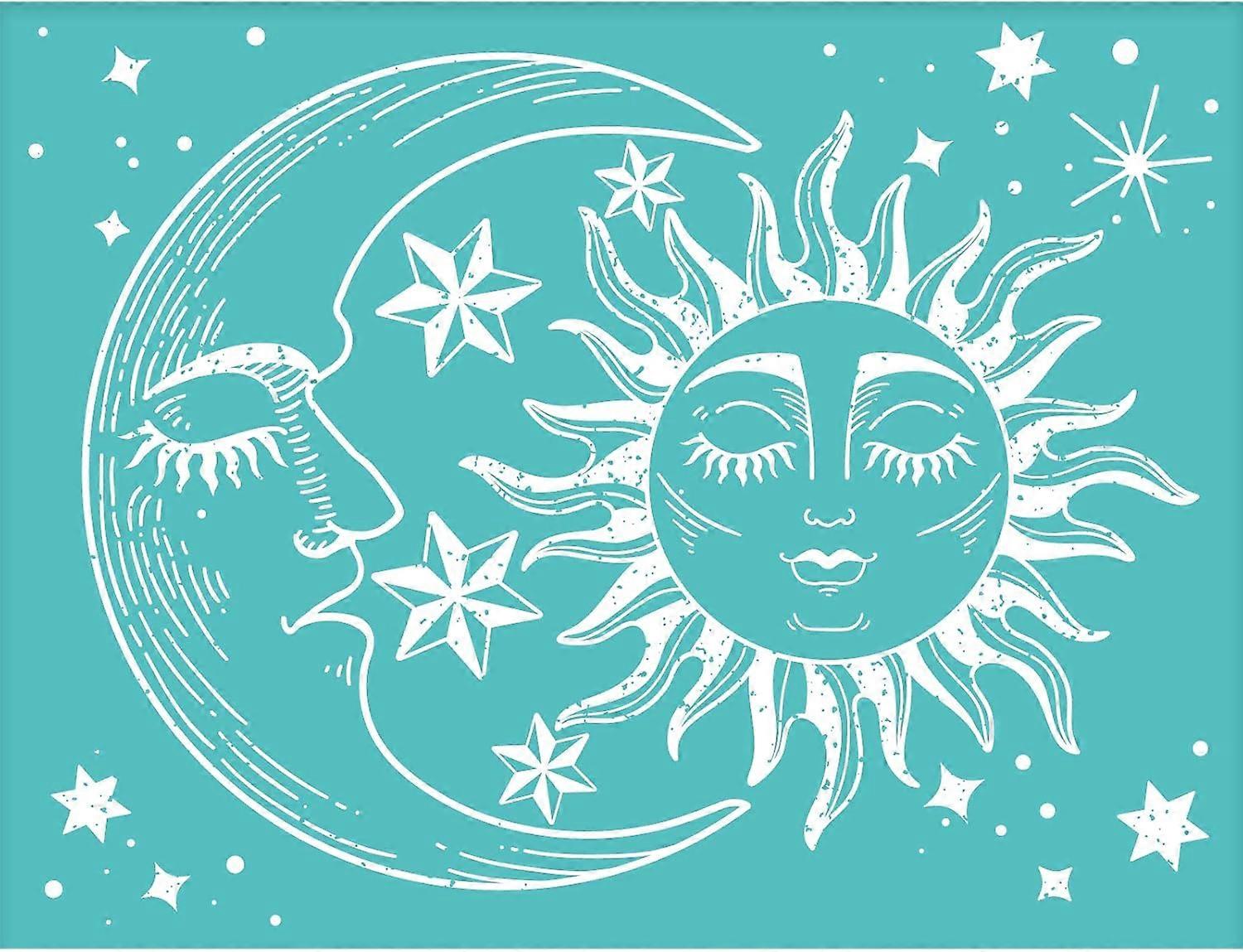 2pcs Self-Adhesive Silk Screen Printing Stencil Sun Pattern Mesh Transfers Cutting Stencils Reusable Washable Stencils for Printing on Wood DIY T-Shir