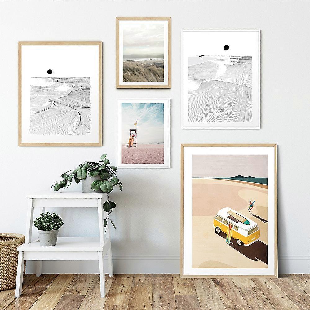Surf Poster Print Black and White Wall Art Beach ,inimalist Canvas Painting Line Wall Pictures for Living Room Modern Home Decor
