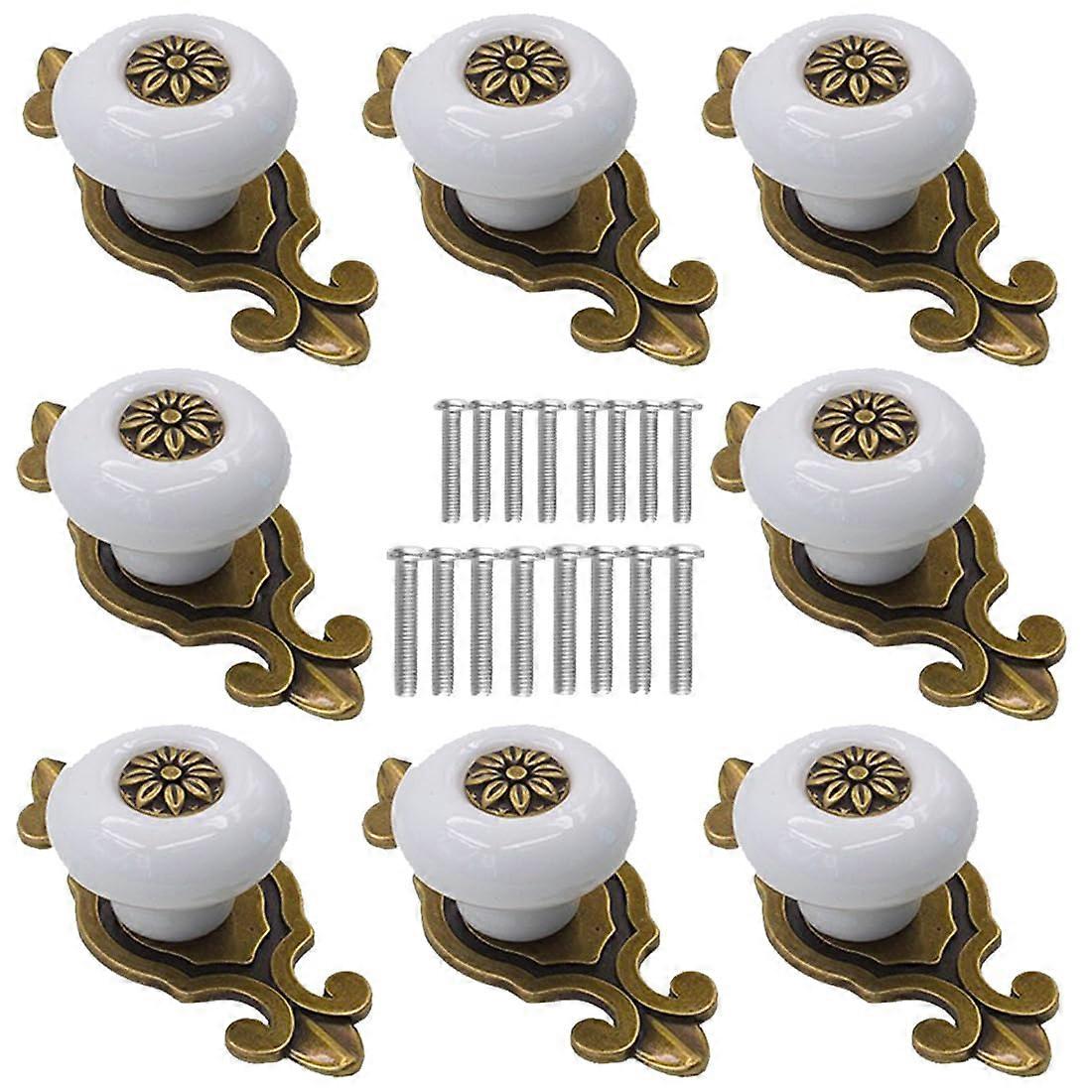8 Pack  Retro Ceramic Cabinet Knobs,Dresser Knobs with Backplate, Drawer Pull Handles for Kitchen/Dresser Drawer