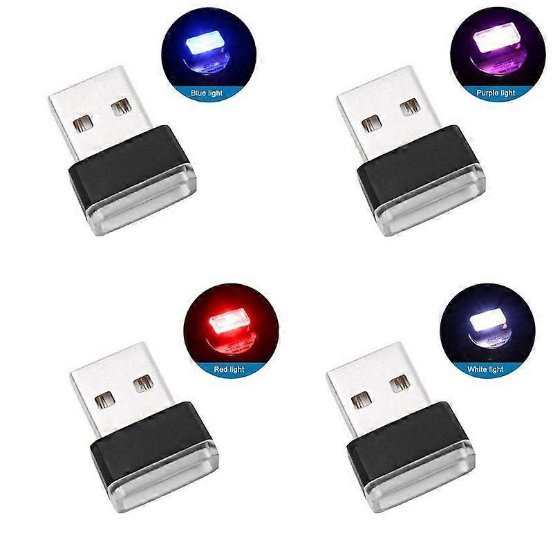 4PCS Blue and Red Purple White USB Interface Car Interior LED Headlamp