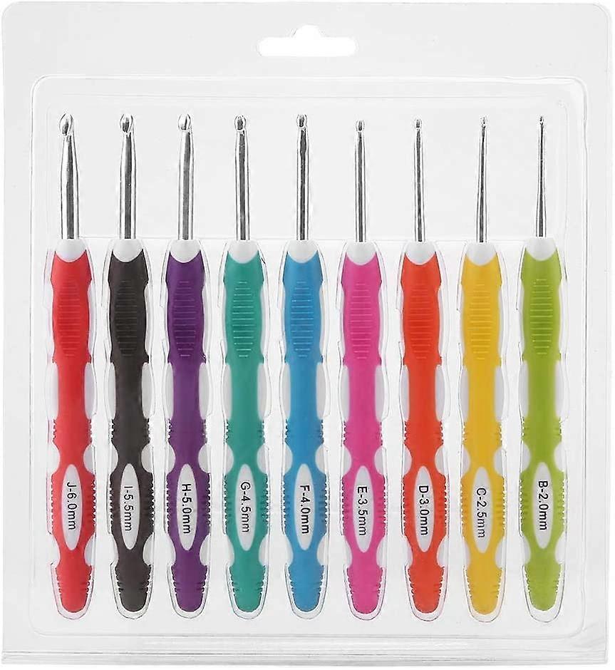 Hooks 9pcs Crochet Set Knitting Smooth Needle Tool Ergonomic Plastic Handle Aluminum Hook