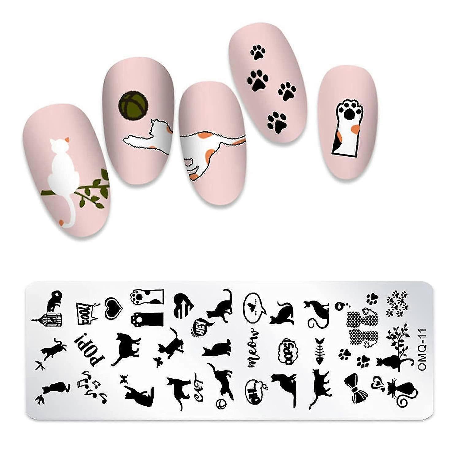 Suorakulmio Nail Stamp Plates Nail Art Leimauslevyt Kissa Malli Kuvalevy Nails Art Työkalut Diy Nails Koristeet