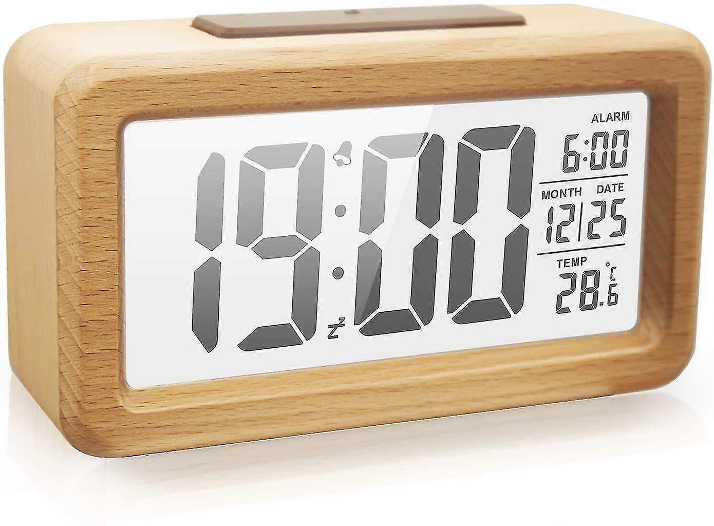 Sveglia digitale in legno - Ampio display a LED Smart Sensor Funzione di temperatura snooze della luce notturna per la casa moderna