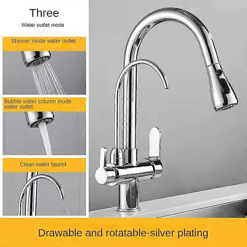 Matte Black Pure Water Kitchen Faucet Dual Handle Hot and Cold Drinking Water Pull Out Kitchen Mixer Taps