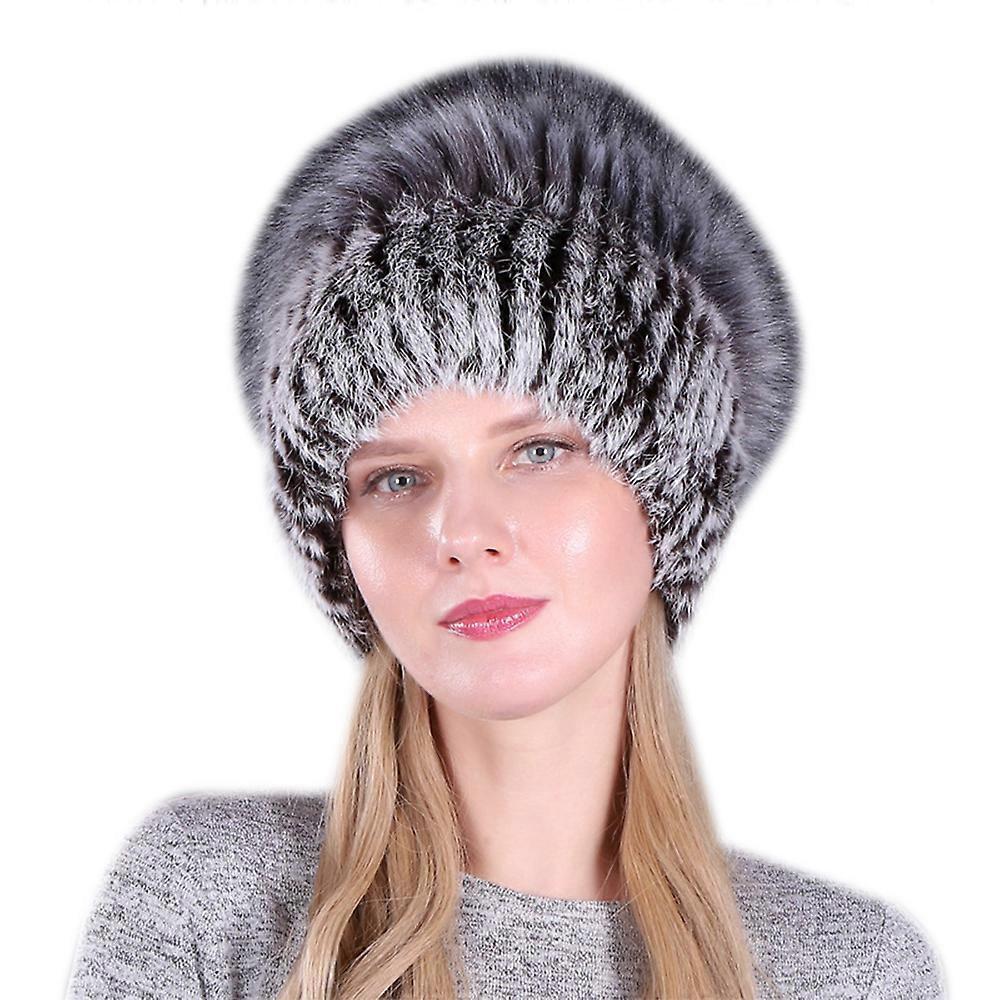 Womens Faux Fur Hat Warm Knitted Wool Cap