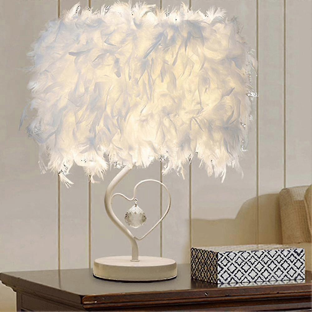 Lampe de table à plumes blanches Lumière de chevet de nuit
