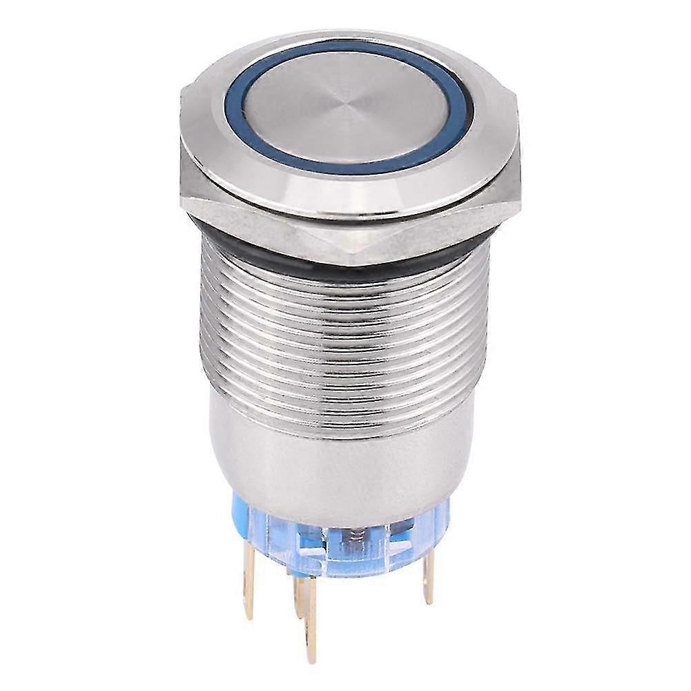 12v Push Button Switch,led Waterproof Stainless Steel Self-locking Latching Push Button Switch 19mm (blue)1pcs)