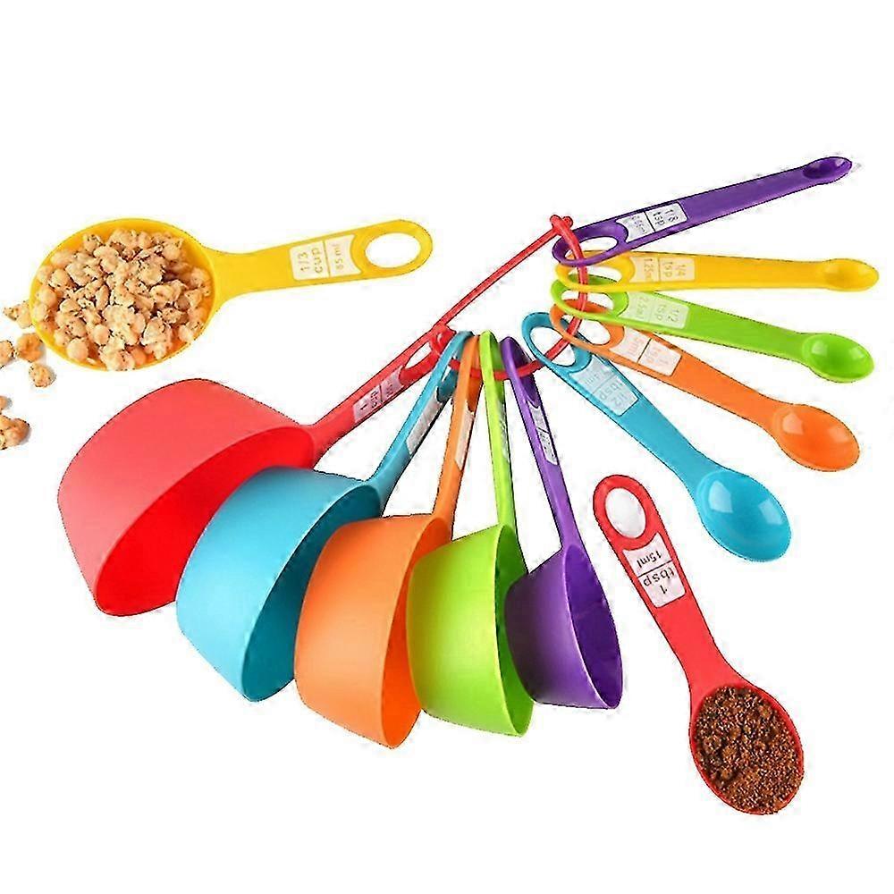12 Pcs Plastic Measuring Cups and Spoons Set,Colored Kitchen Measure , Great compatible with Baking 