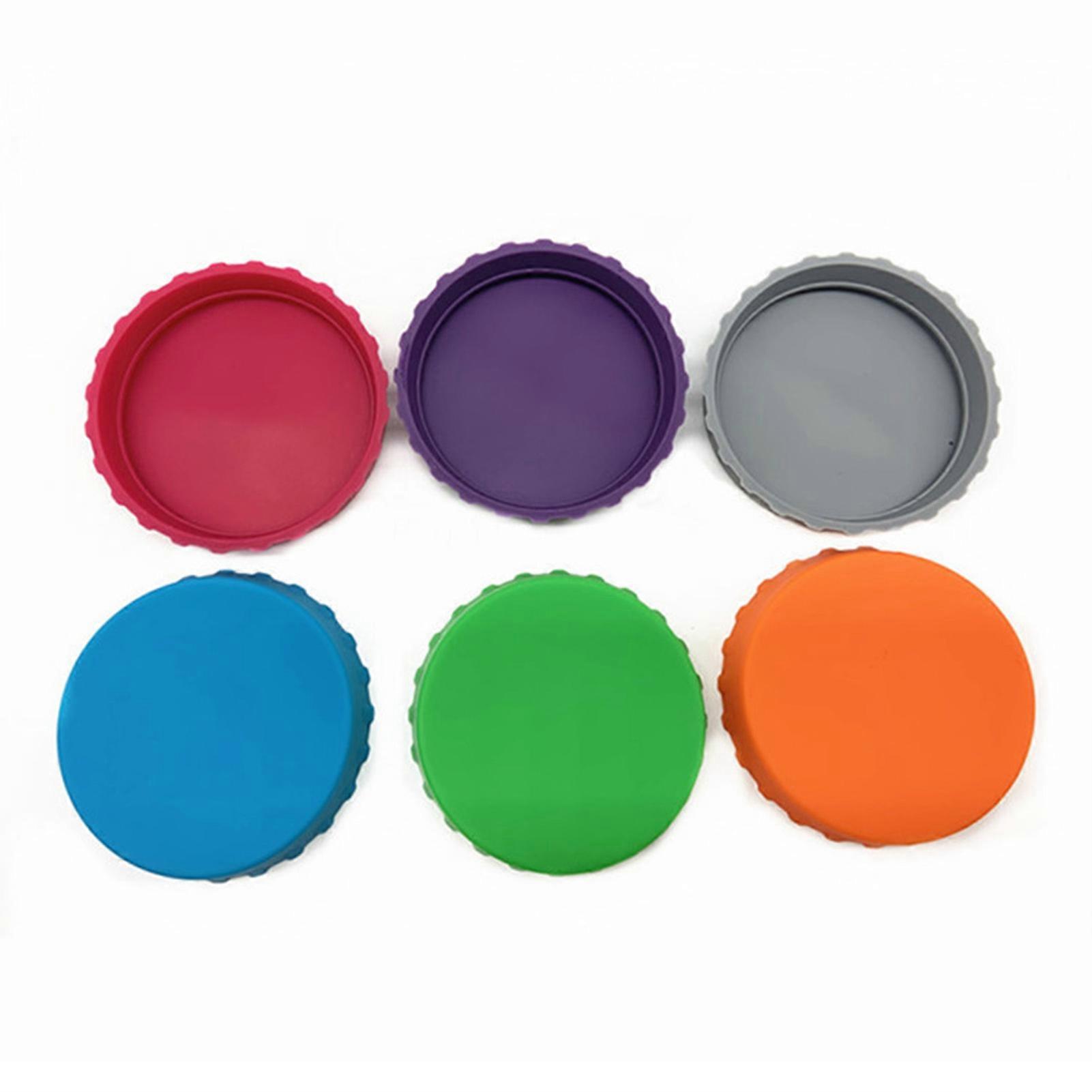 6Pcs Soda Can Lid Good Sealing Leakproof Flexible Reusable Easy to Clean Silicone Drink Can Topper Solid Color Soda Beverage Beer Can Cover Bar Access