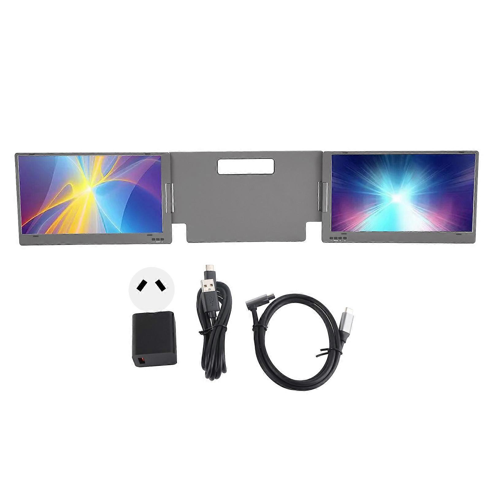 14in Triple Portable Monitor for Within 15.6inch Laptops FHD 1080P HDR IPS Dual Screens Extender with Adjustable Stand 100‑240V X90A AU Plug