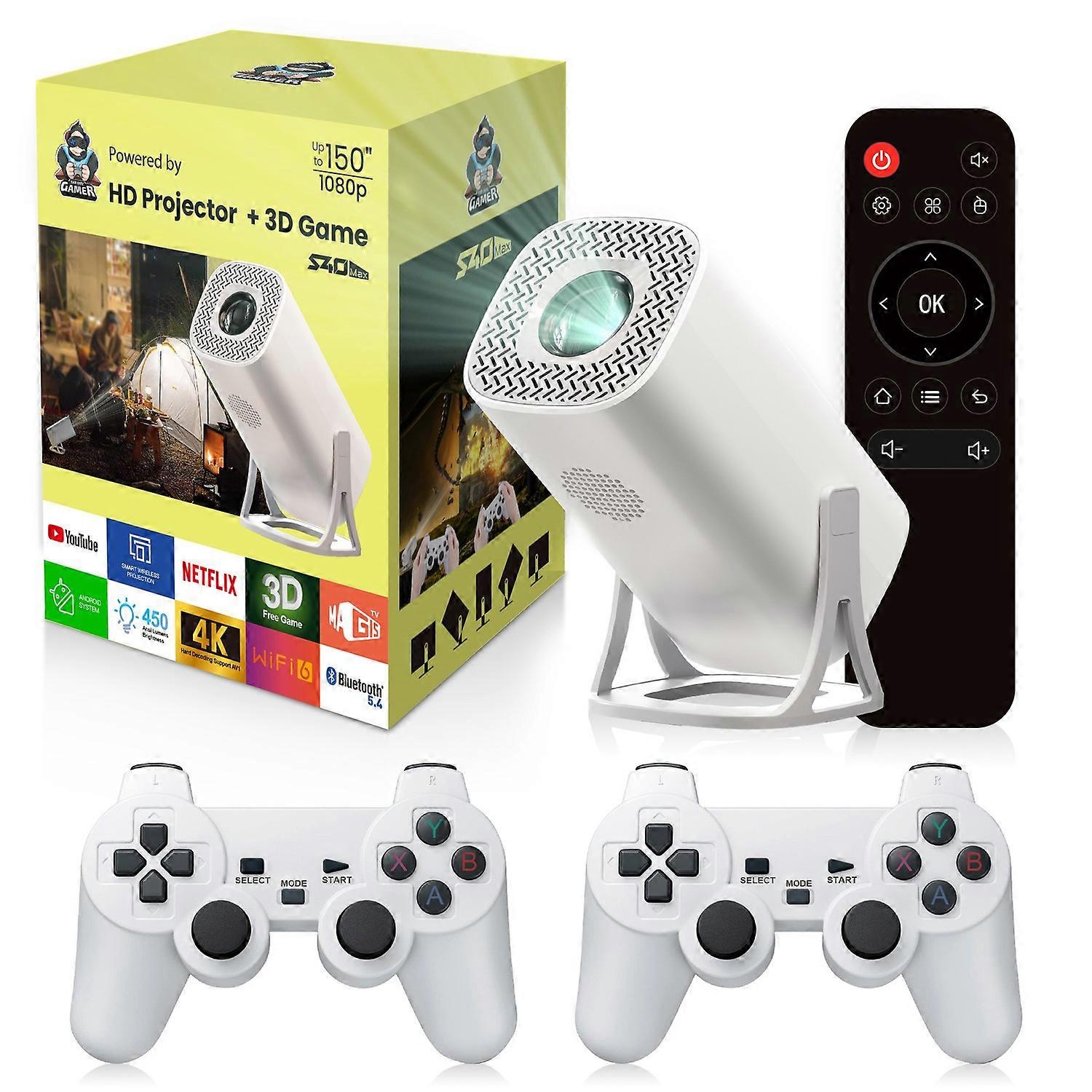 Type B S40 Max 2-en-1 Console de jeu de projecteur intelligent Android 11 WiFi6 BT5.0 Prise en charge de la vidéo HD 4K