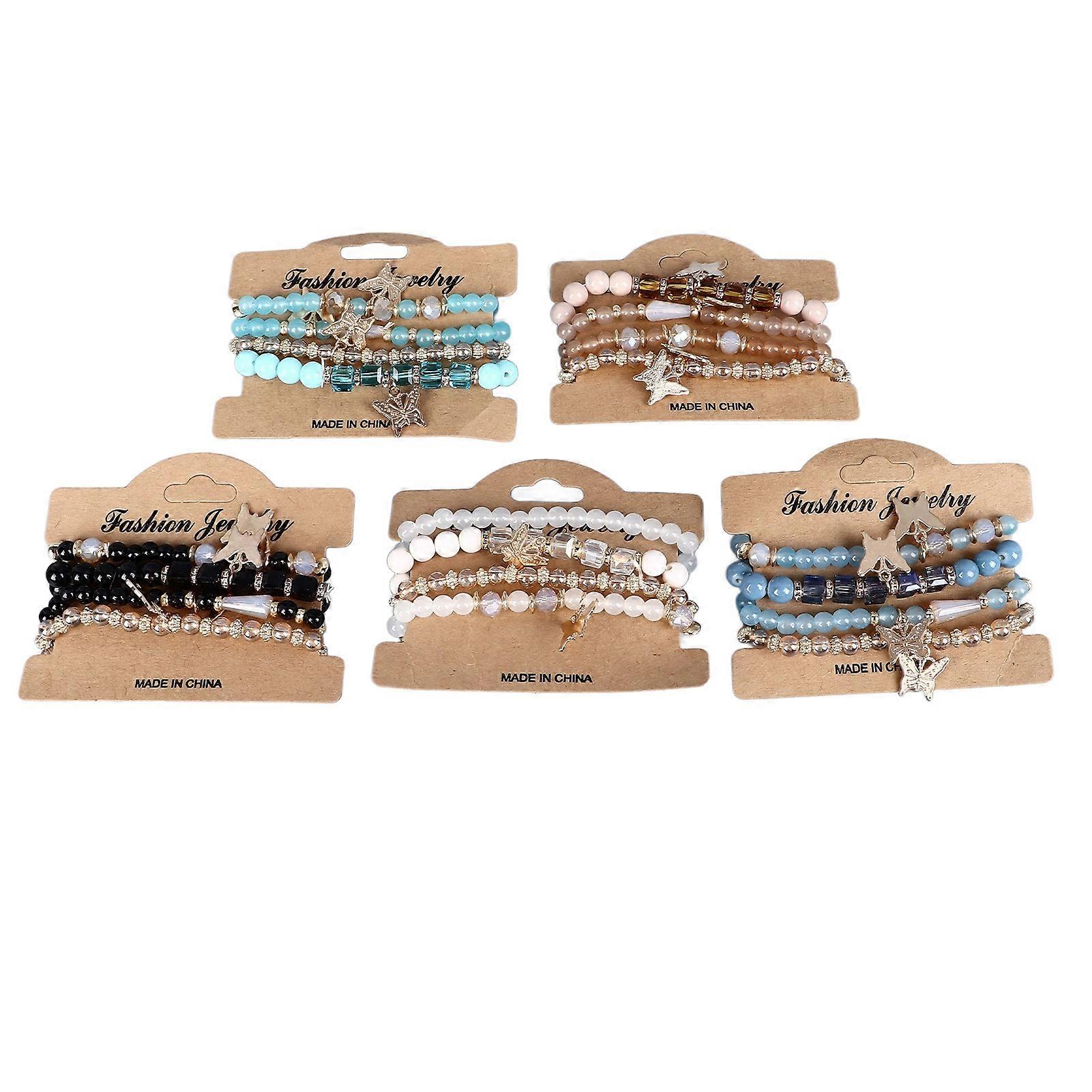 20 Pcs Butterfly Crystal Stone Bracelets - Stackable Summer Beach Beads Set