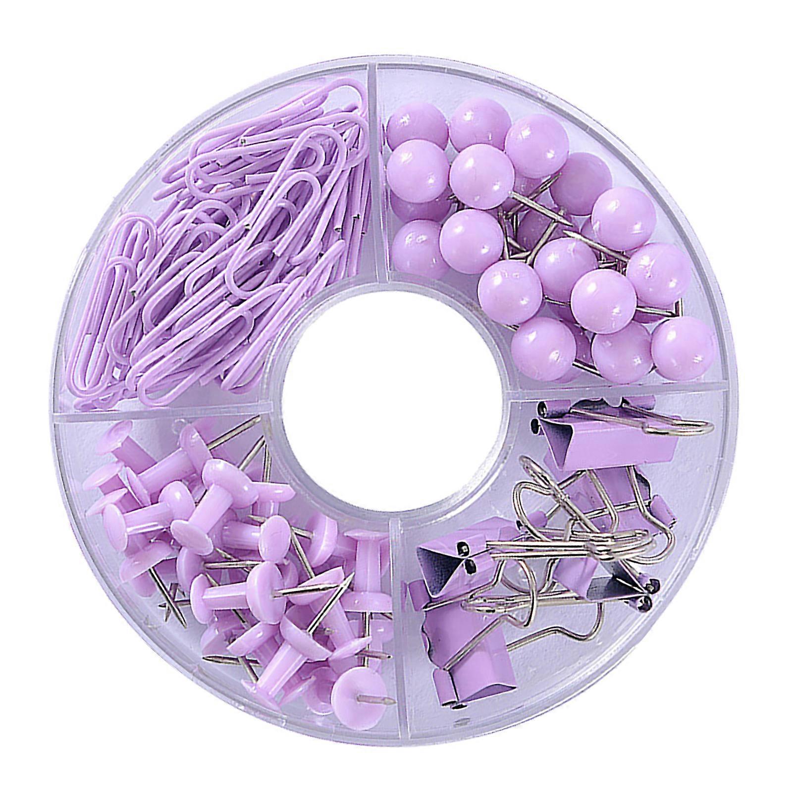 105pcs Push Pins Binder Clips Paper Clips Map Tacks Sets Multifunction Durability Office Clip Set Purple 