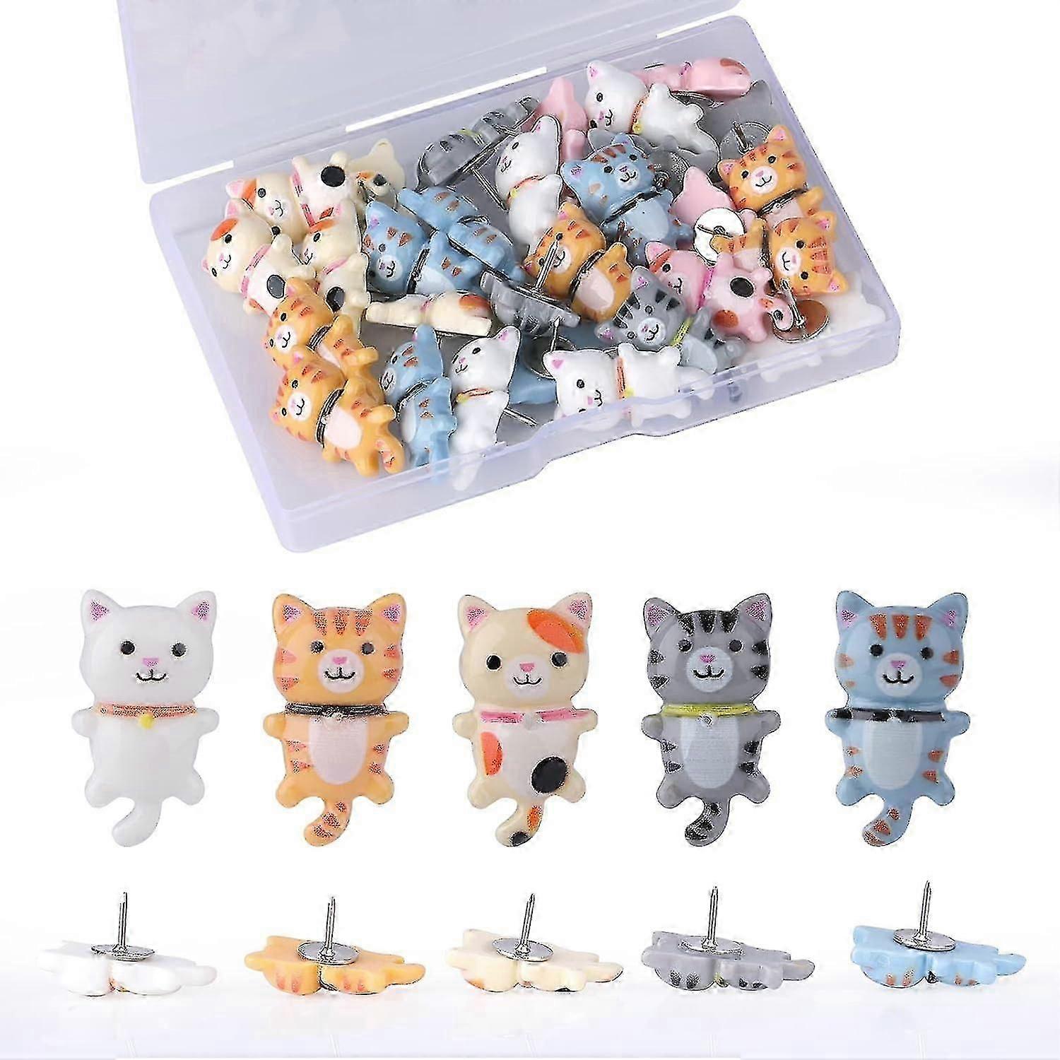 30pcs Cat Cork Board Push Pins, Cute Push Pins Plastic Animal Push Pins Decorative Push Pins For Wall Bulletin Board Office School Home Use (6 Colors)