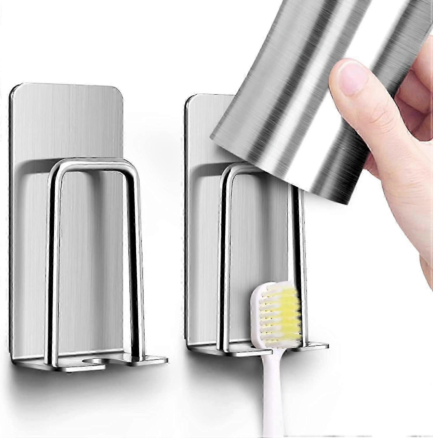 2pcs Wall Mount Stainless Steel Multifunctional Waterproof Toothbrush Holder (d-b2)