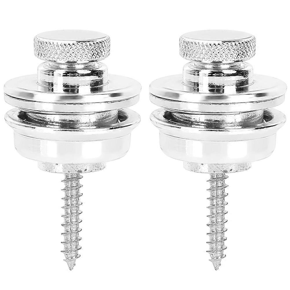2Pcs Double-deck Guitar Strap Anti-Slip Locks End Pins Replacement Accessory(Silver)