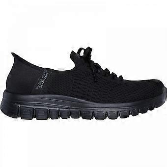 Kvinders Skechers Yndefuld første rødme | Sort | Dame Snøre Up Sneakers