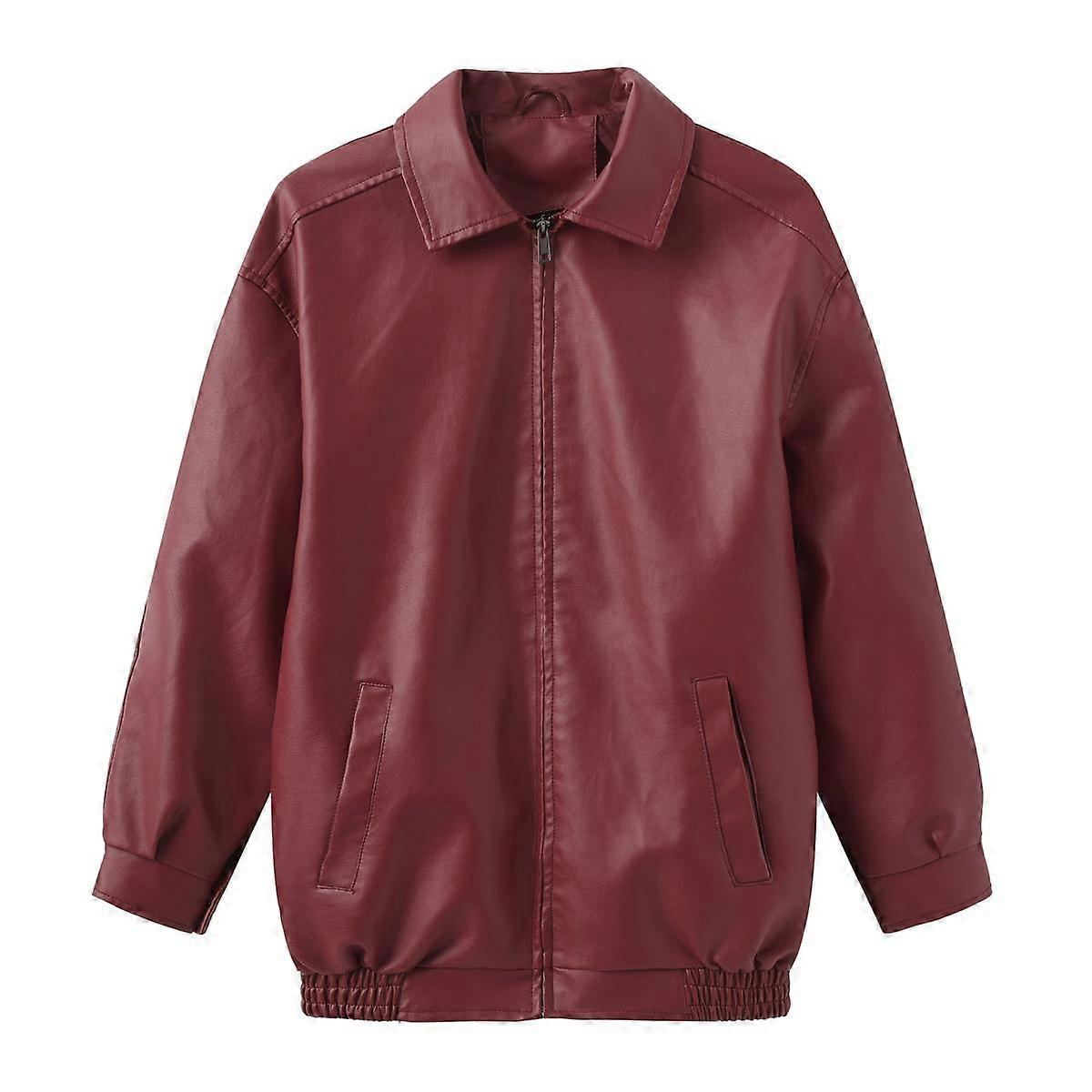 Women’s Jackets Faux Leather Long Sleeves Lapel Zip Up Loose Jacket Autumn Spring Motorcycle Bomber Tops Holiday Casual Out Wear