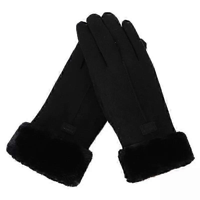 Women's Suede Gloves Thick Warm Winter Gloves Touchscreen Fur Lined