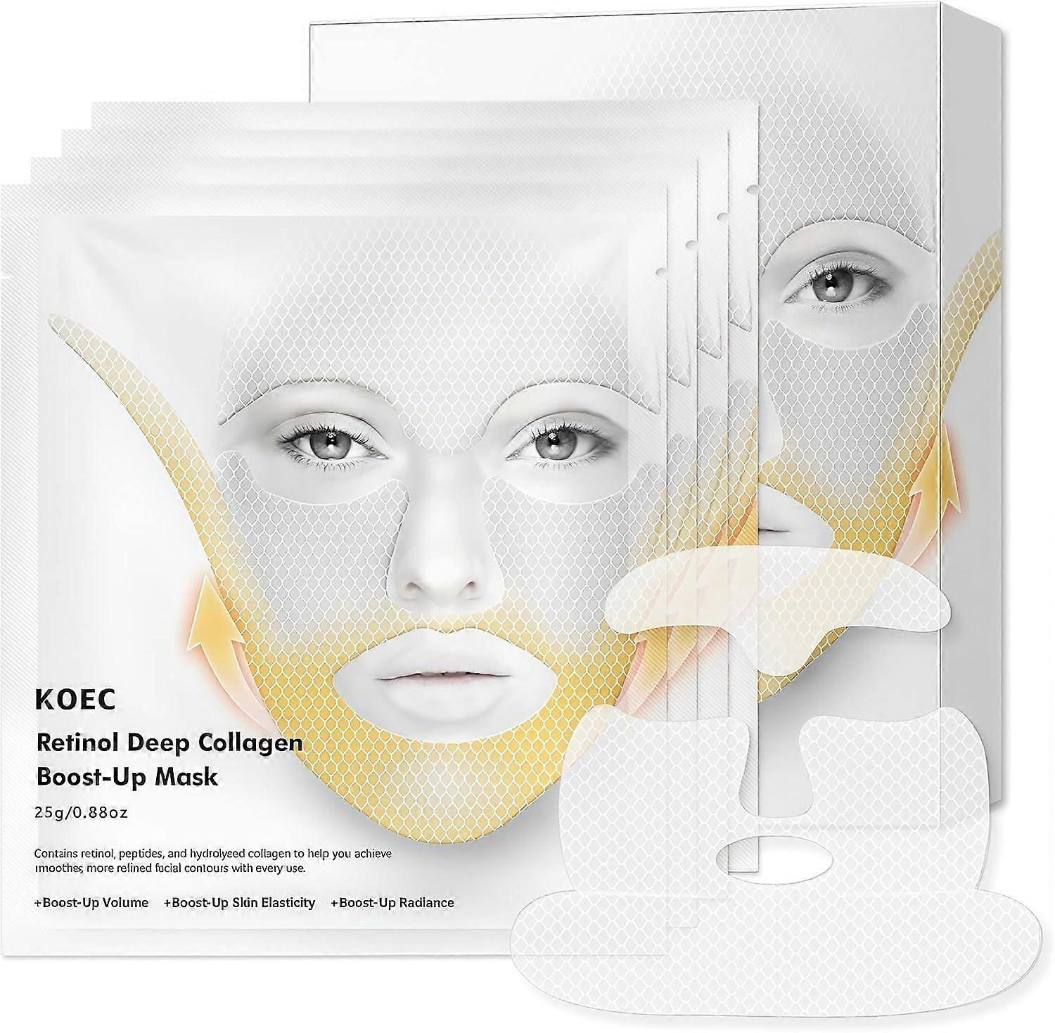 Deep Collagen Retinol Tension Boost Up Mask Set, Face Tightening and Lifting Mask for V-Line, Smile Line & Forehead Wrinkles with Collagen & Retinol