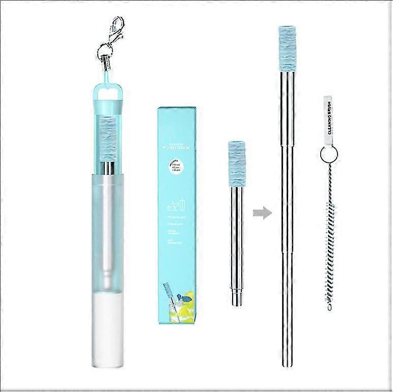 Uudelleenkäytettävät silikonipillit elintarvikelaatuinen silikoni kannettava pillisarja sisäänvedettävällä puhdistusharjalla (K:n lahja) - sininen