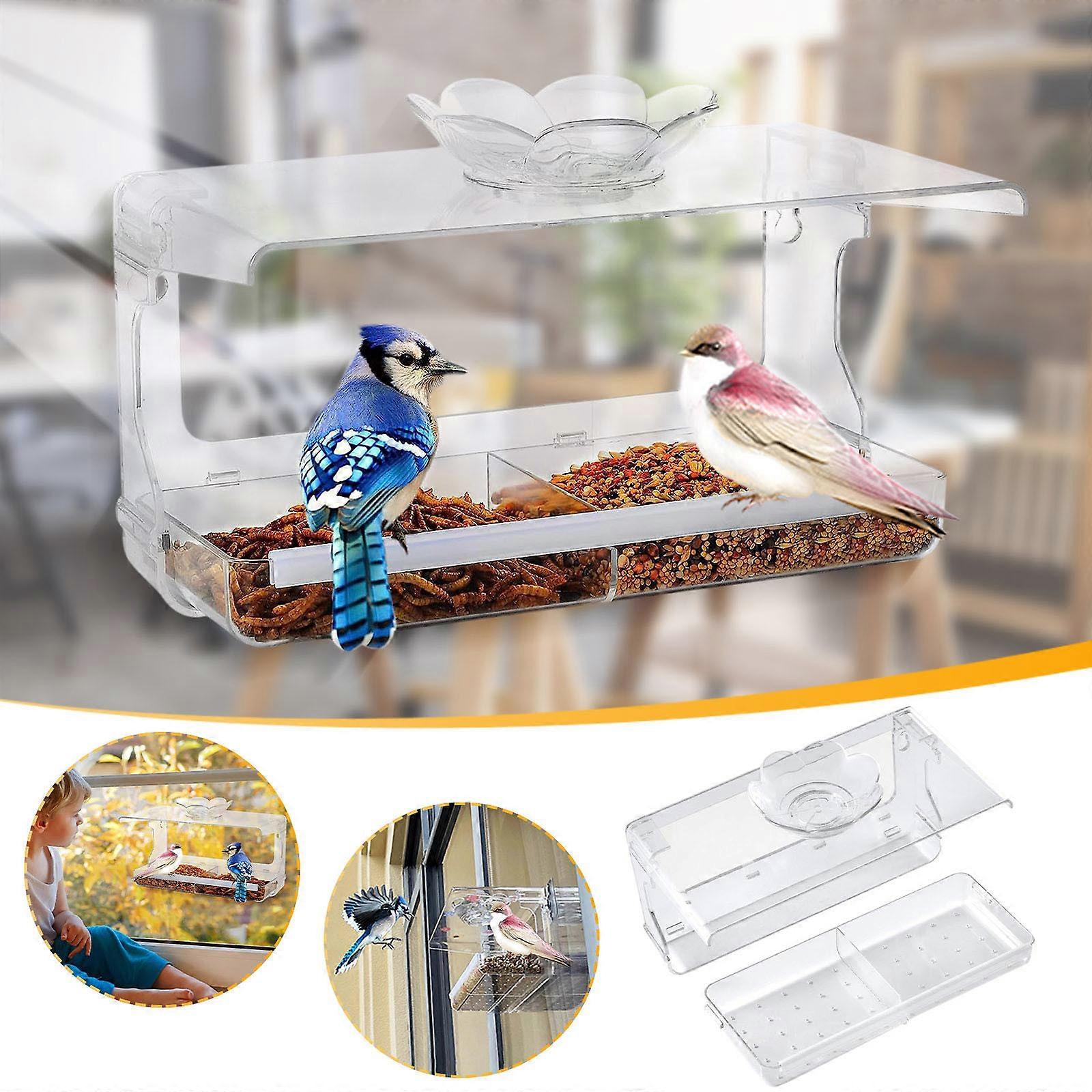 The New Transparent Wall-mounted Bird Cage With A Powerful Suction Cup Window Bird Feeder