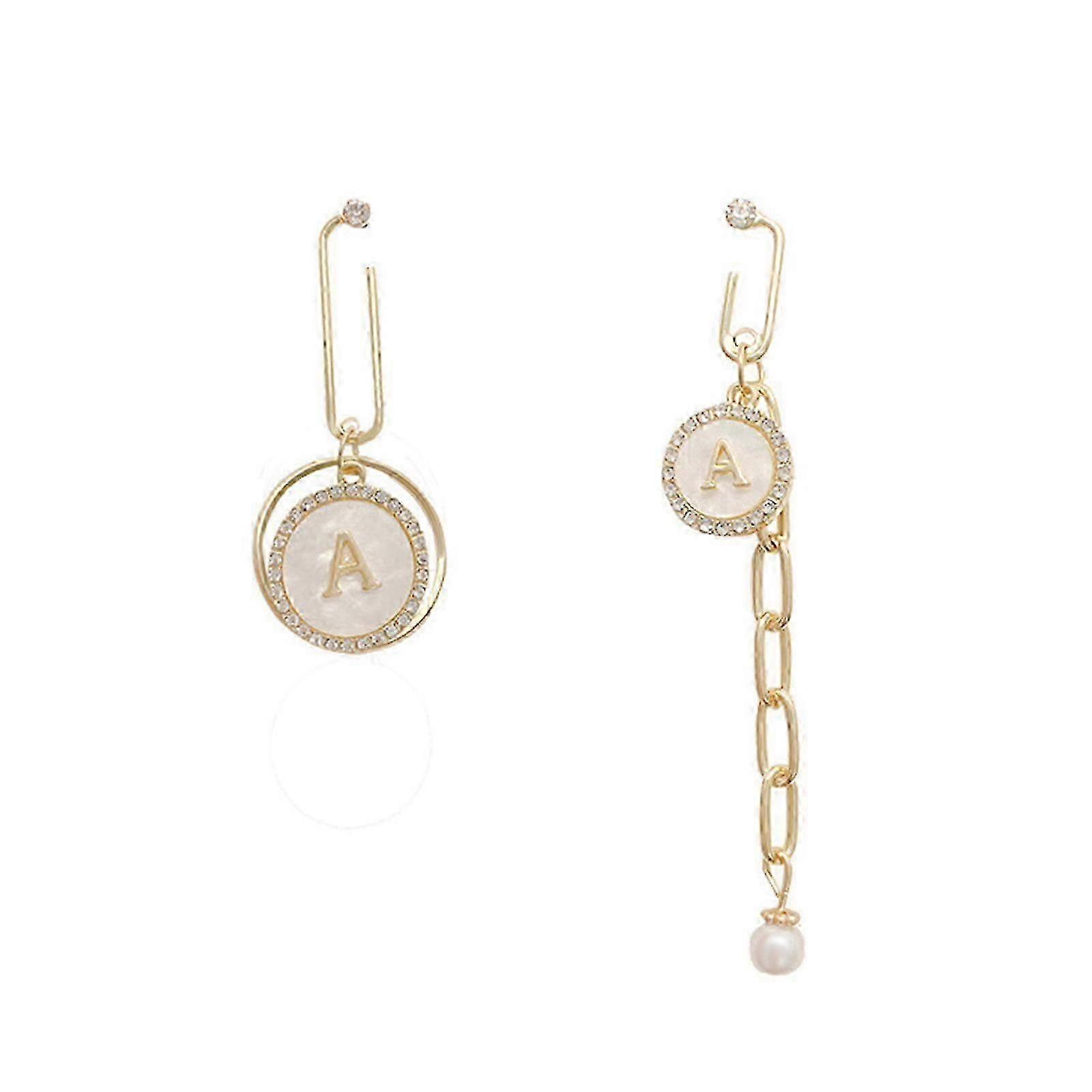 1 Pair of Asymmetric Drop Earrings Chain Long Dangle Earring with Round Charm