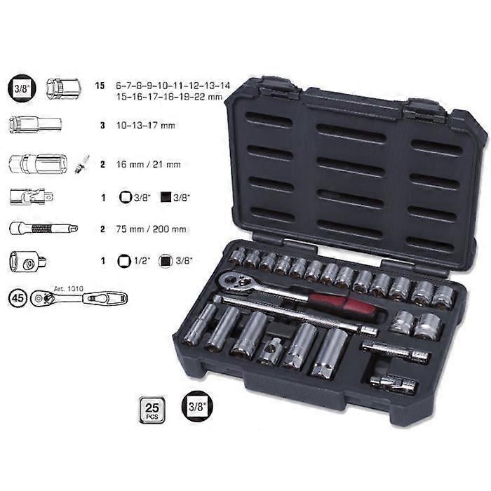 3/8" Socket Set - KRAFTWERK - 1012 - 25 pcs - Hexagonal - Chrome