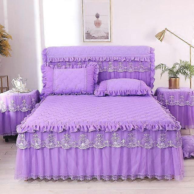 Princess Thicken Padding Bed Skirt Non -Slip Flat Bed Skirt Quilted Bed Spread Soft Warm King Queen Bed Skirt Without Pillowcase