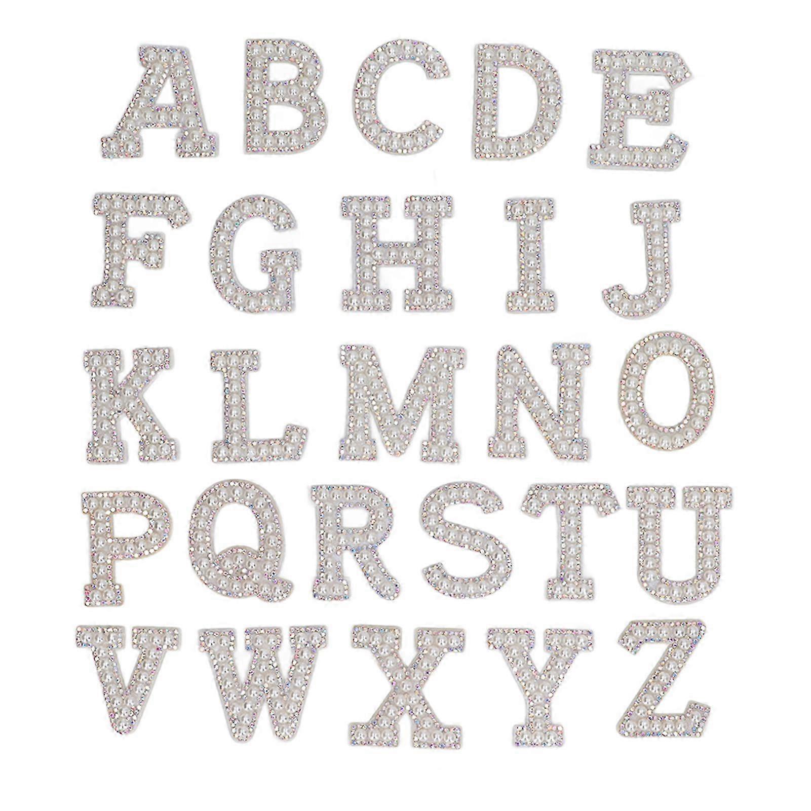 26Pcs English Letters Patches Faux Pearl Style Bright Widely Used Easy Operation Iron On Patches for Bags Clothes DIY