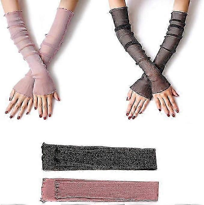 2 Pairs Women's Cooling Arm Sleeves, Lace Arm Guard, Breathable Arm Protection
