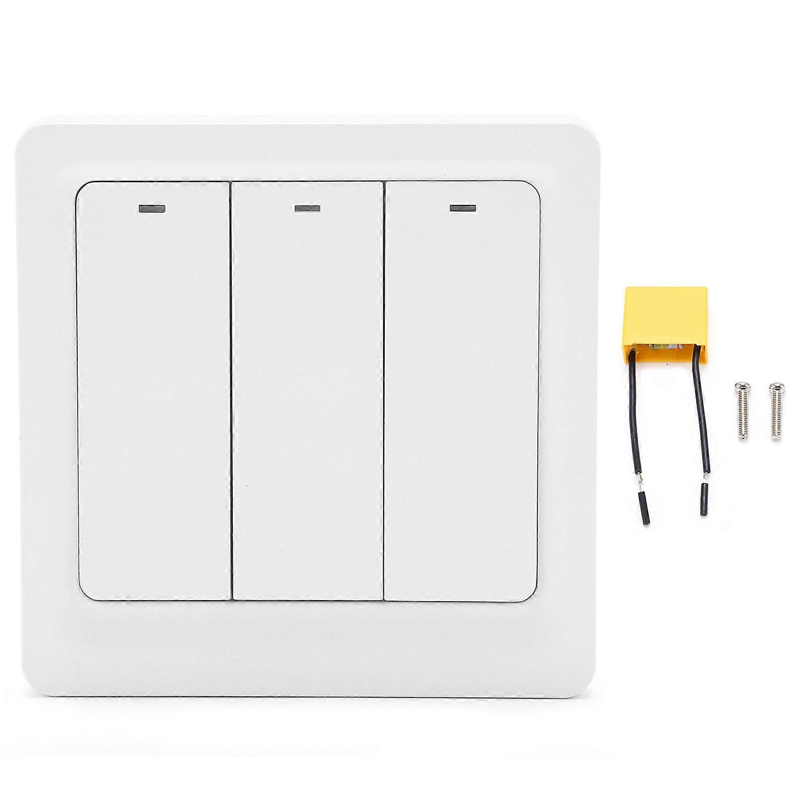 Wall Smart Light Switch Push Button Zero Single Fire 3 Gang 600W PC for TUYA AC 100‑240V