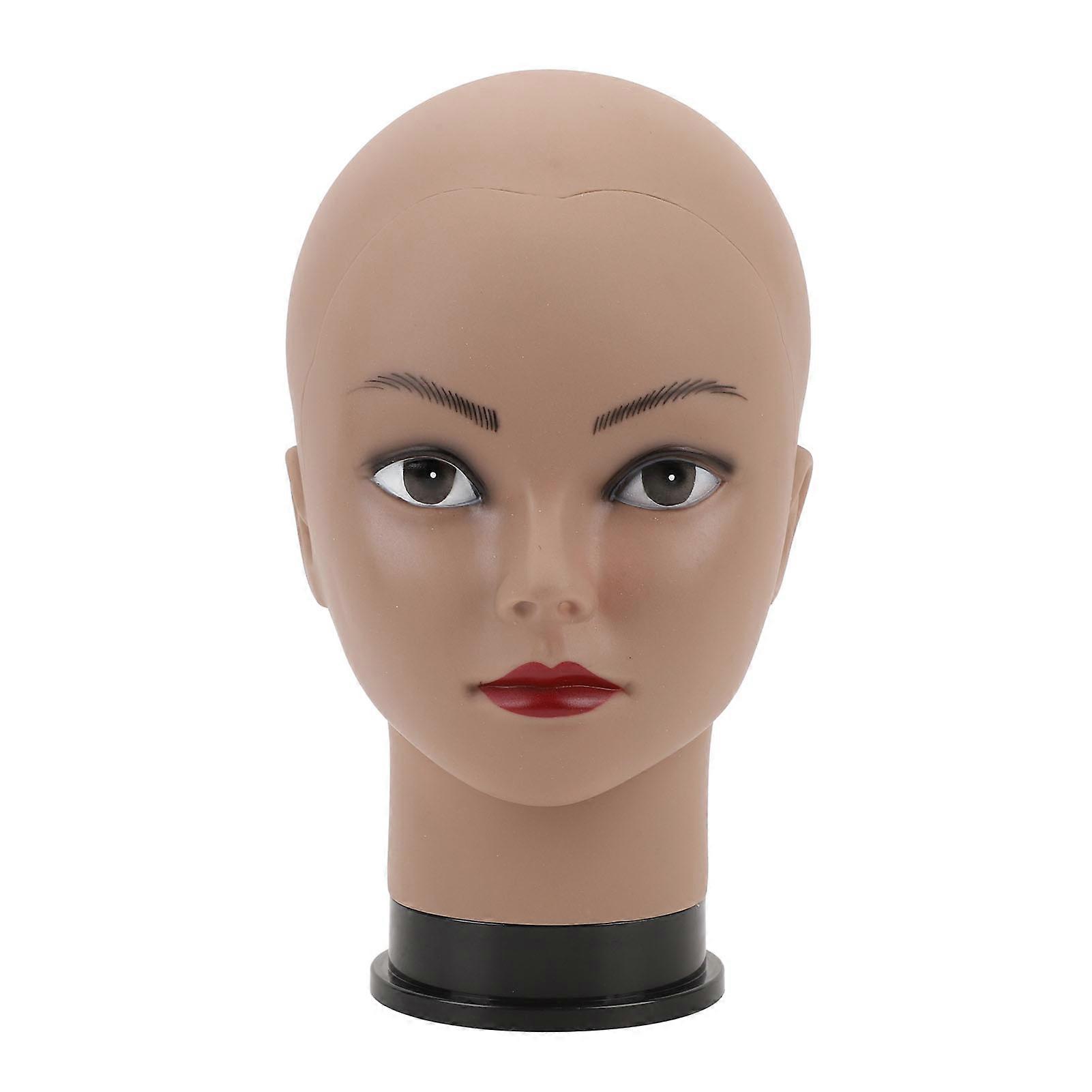Bald Mannequin with Makeup Black Skin Female Professional Cosmetology Head for Wig Making Display Eyeglasses