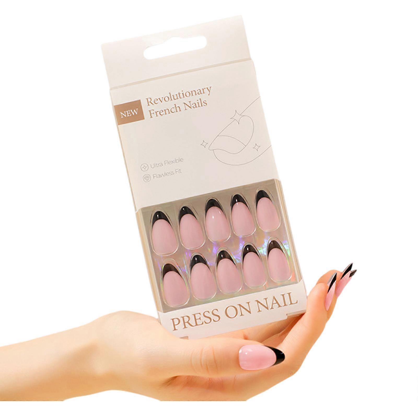 30Pcs Presse sur Ongle Pointe Française Amande Medium Acrylique Faux Ongles Kit avec un aspect naturel et une application facile
