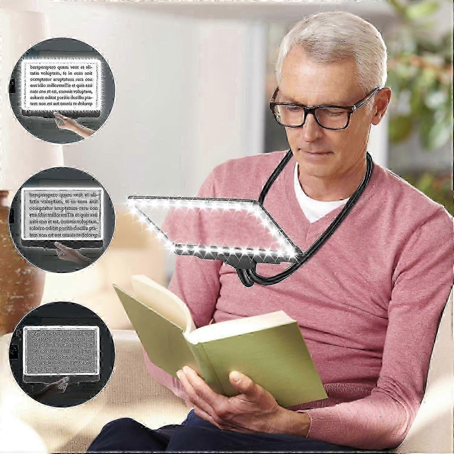 Hands Free 5x Magnifying Glass with Ring Light, Flexible Gooseneck, Page Magnifier with 50 LEDs for Visually Impaired People Reading Small Print and
