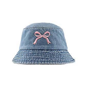 Bucket Hat for Woman Teens Outdoor Foldable Soft Fisherman Hat Summer Spring Sunproof Hat with Embroidery Bowknot  SL