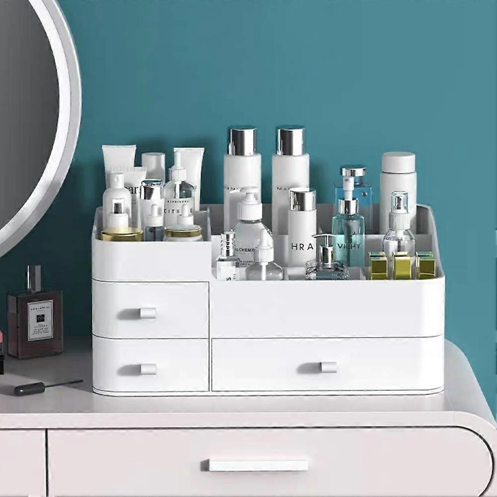 Dressing Table Makeup Organizer, Large White Countertop Organizer with Drawers, Stylish Makeup Storage Solution