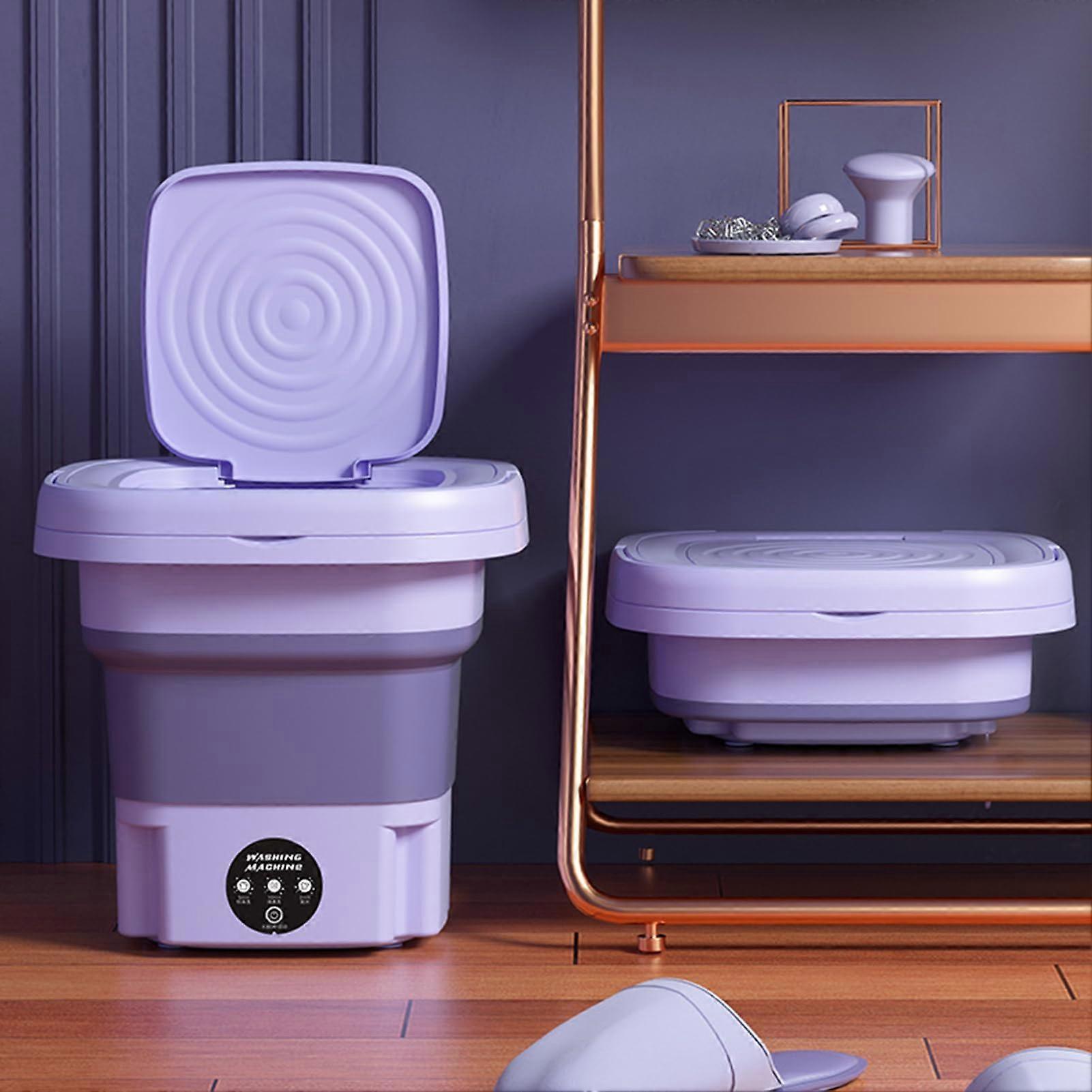 Washing Machine 8L Portable Mini Washer with Drain Basket Foldable Design Purple US Plug