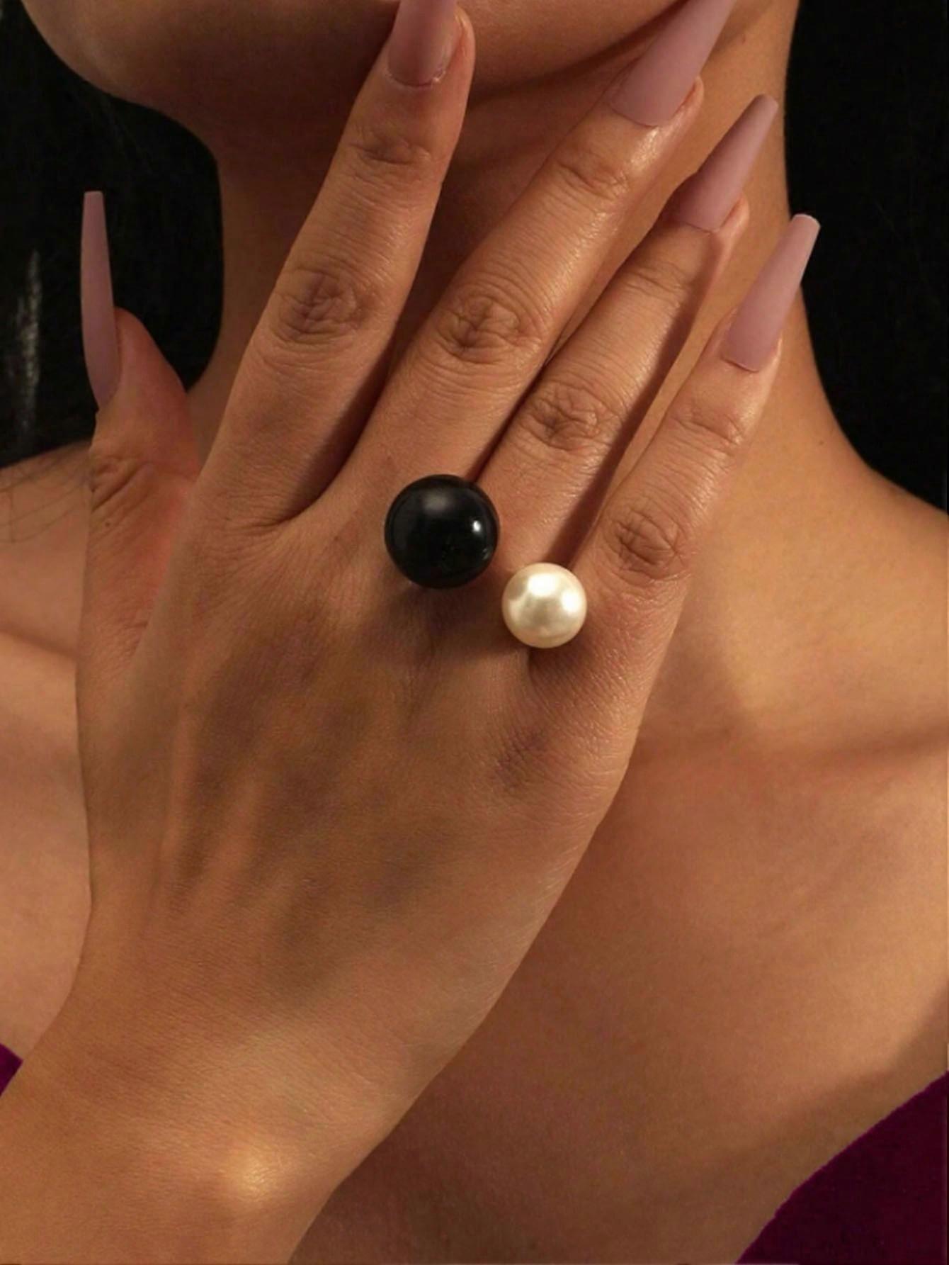 1pc Minimalist Pearl Open Ring for Women