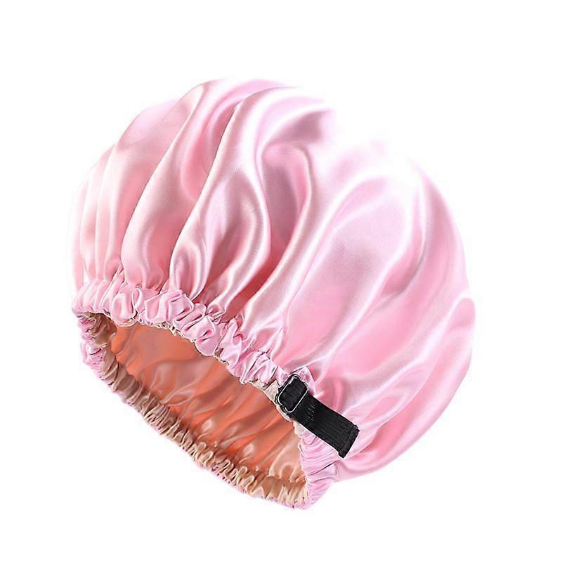 Invisible flat adjustable buckle imitation silk double-layer round cap shower cap (2 pieces)