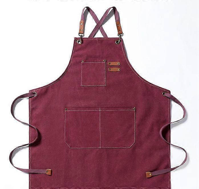 Canvas Work Apron with Adjustable Thickened Denim Strap for Kitchen Woodworking (Brick Red)