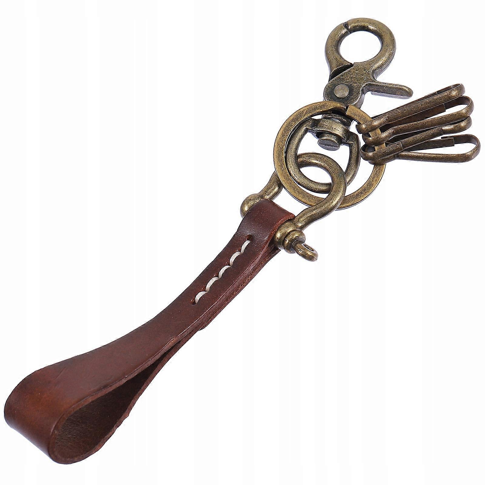 Vintage Retro Key Chain In Natural Leather And Zinc