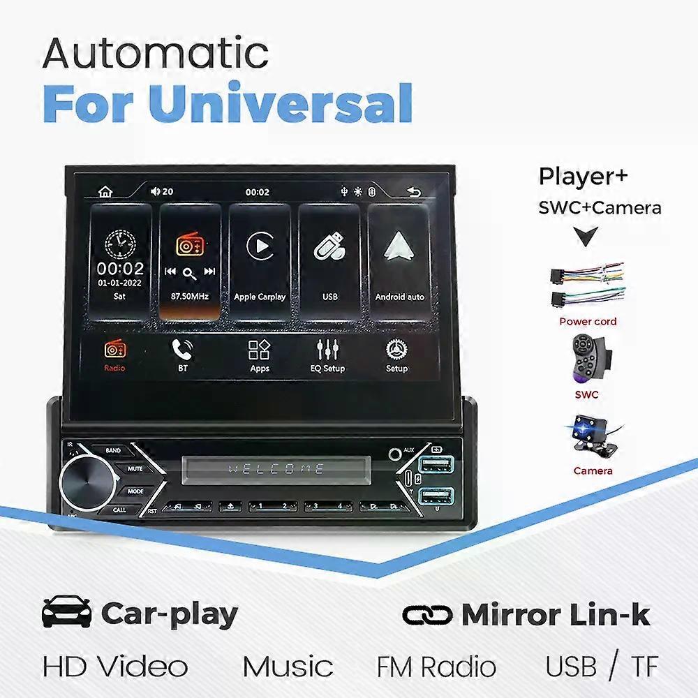 Carplay Android Auto Universal 1 Din MP5 Player 7 Inch Manual Automatic Retractable Touch Screen Car Player FM Radio Mirror Link