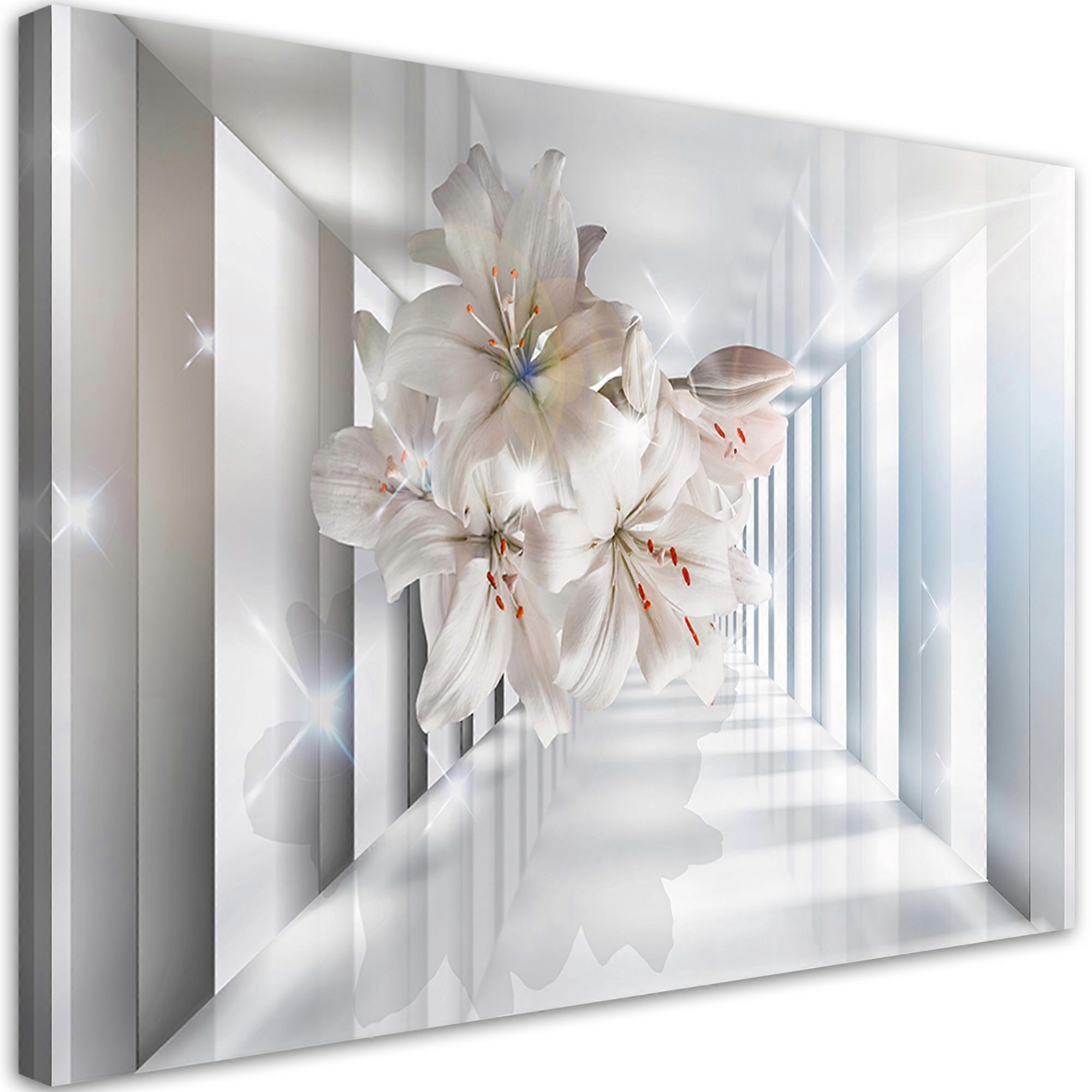 Impression sur toile, Fleurs dans un couloir 3D - 100x70