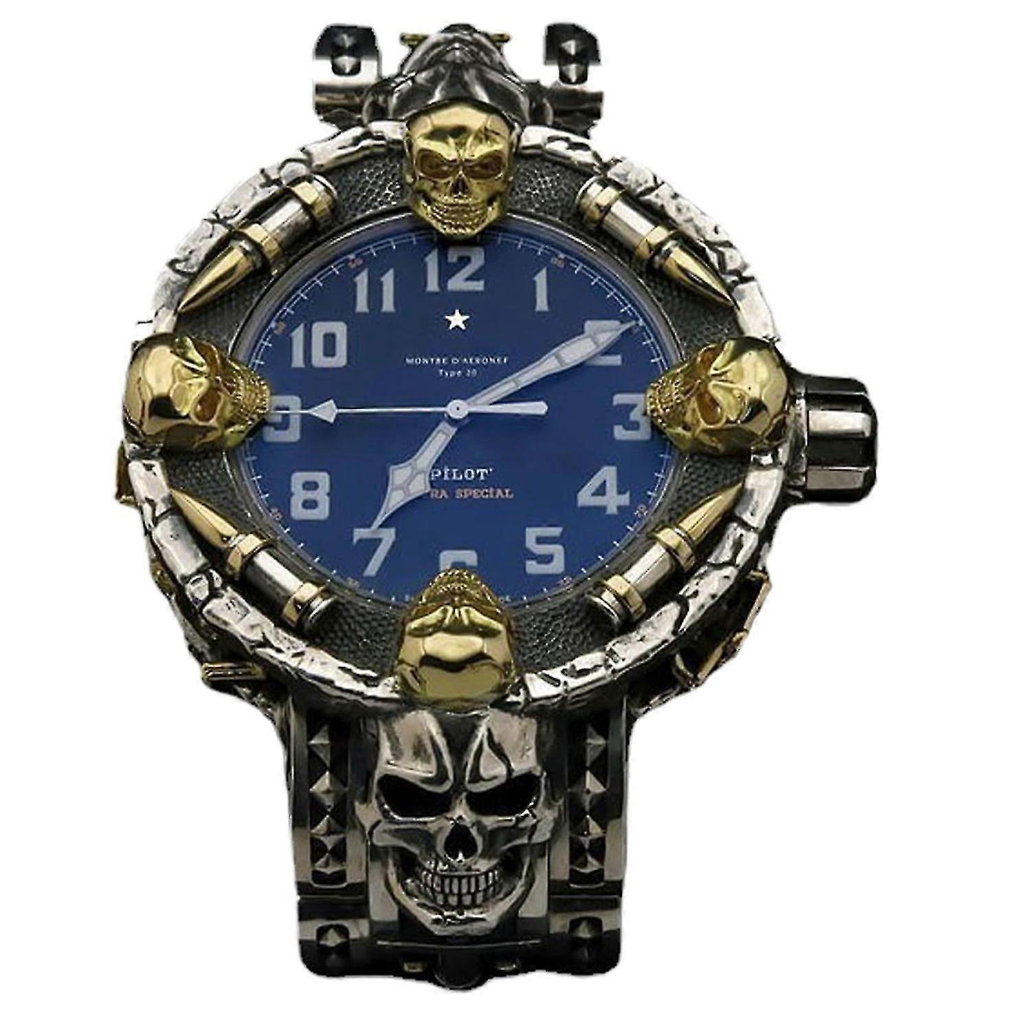 Unique Skull Bullet Men's Watch - Silver Gold Design, Versatile Style, Gift Box