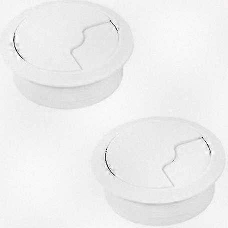 Cable Entry Solution for Office Use | 60mm Cable Socket Hole | Set of 2 Wireless Round Cable Grommets | White Plastic Design