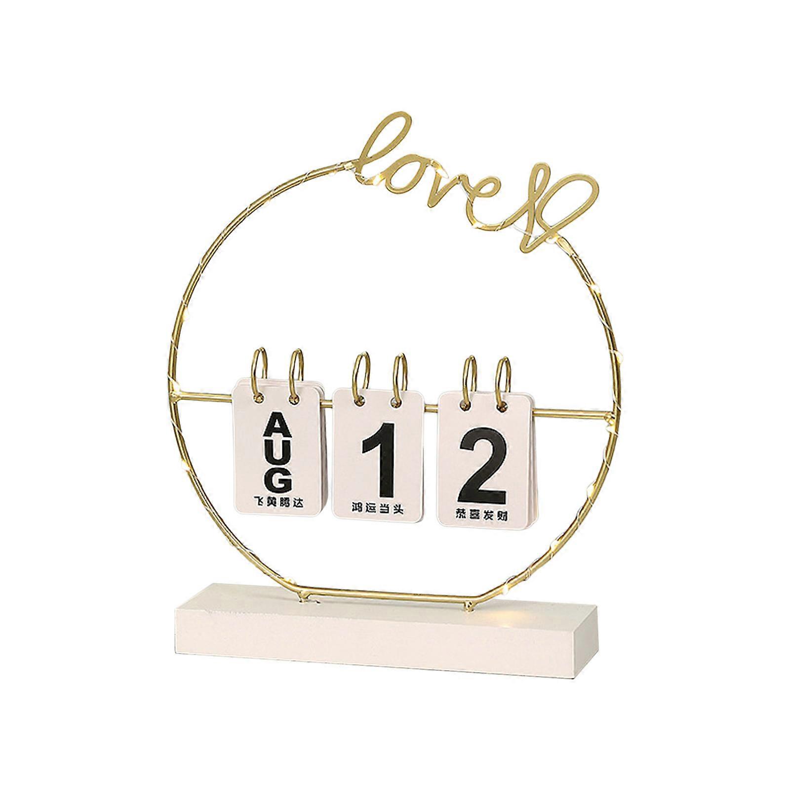 Desktop Calendar Permanent Calendar Office Desk Ornament, Iron Rings Binding Flip Calendar with Dates/Month Cards